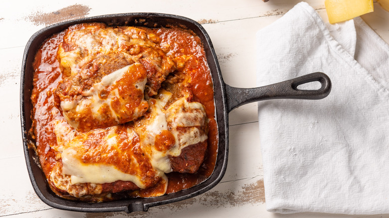 Chicken parmesan in a pan