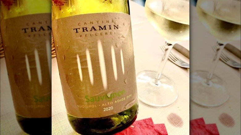 closeup Tramin sauvignon wine bottle