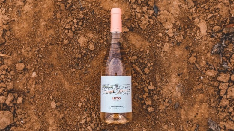 rosé bottle in soil