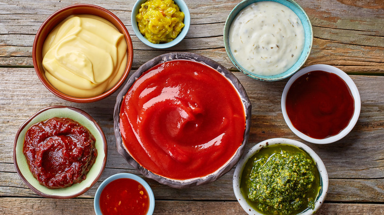 Dips and sauces on table