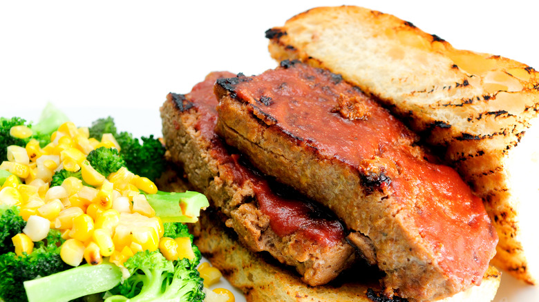 Meatloaf slices on sandwich