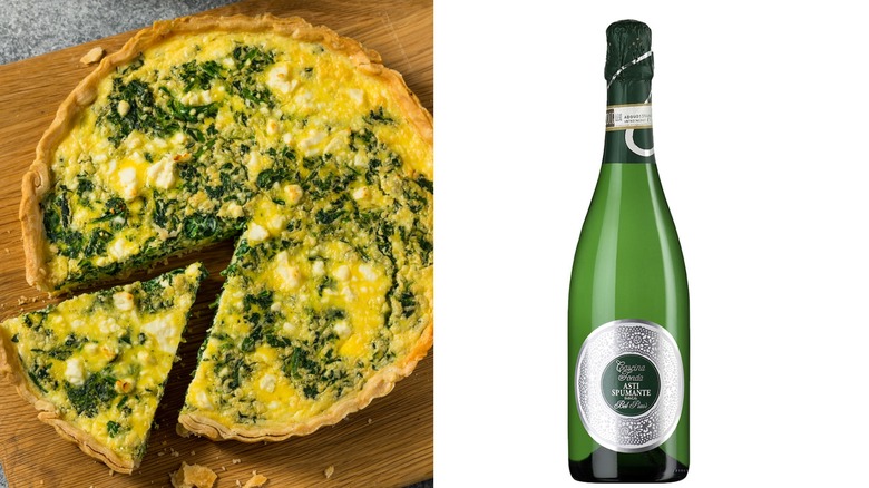 Spinach quiche and sparkling wine