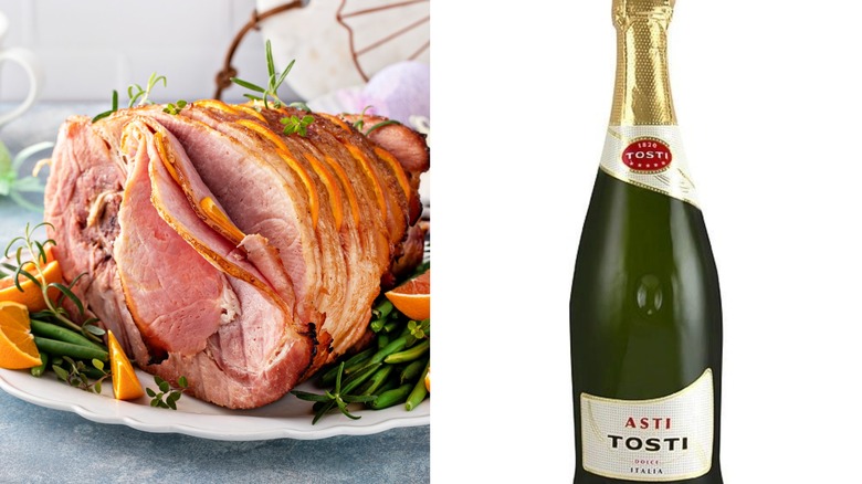 Glazed spiral ham and sparkling wine