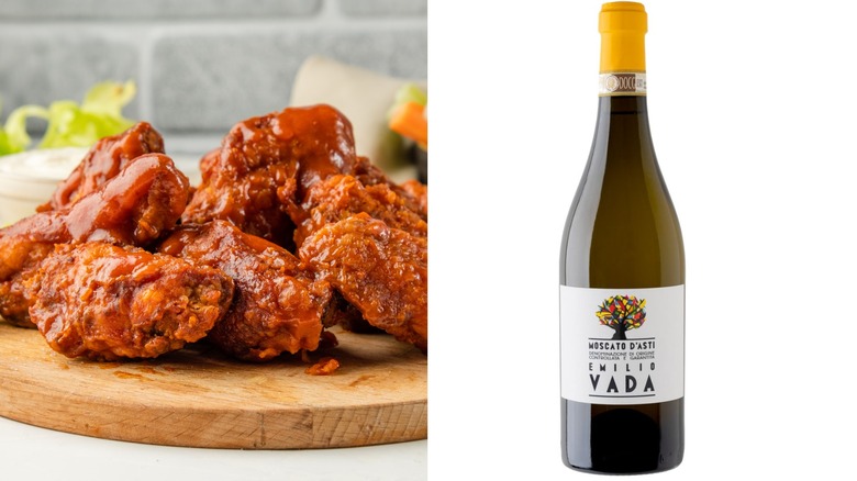 buffalo wings and wine bottle