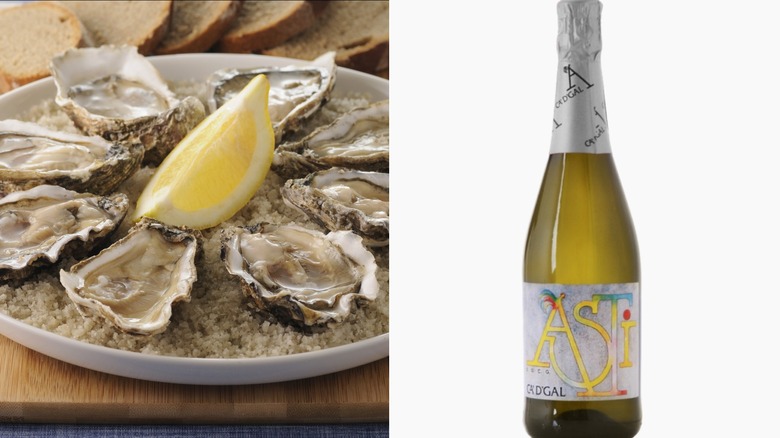 Oysters and sparkling wine bottle