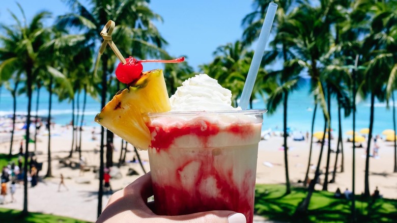 Lava cocktail with beach background