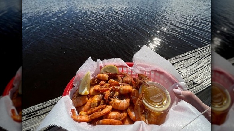 Shrimp basket overlooking ocean