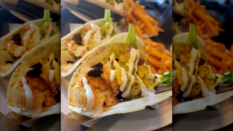 Shrimp tacos on plate