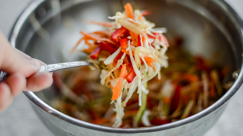 Colorful coleslaw salad in bowl