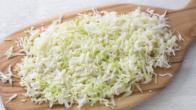 Salted coleslaw on board