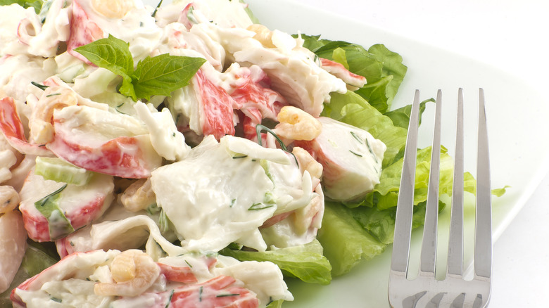 Crab salad and fork