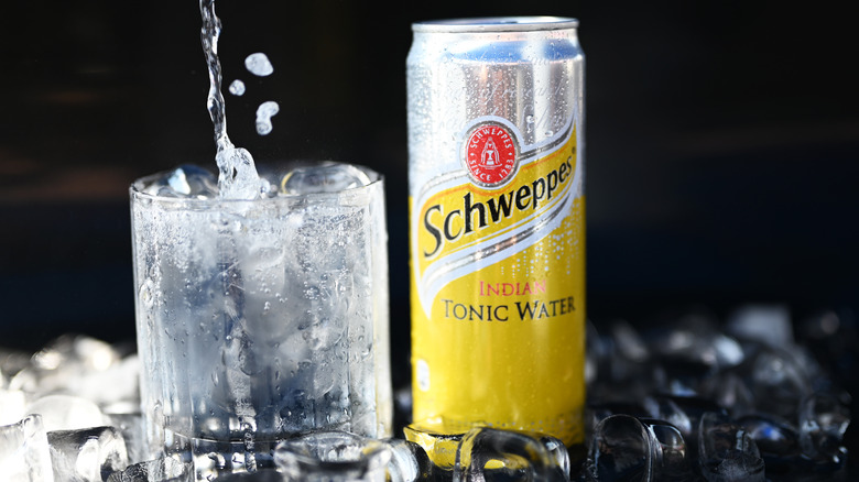 can and glass of Schweppes tonic