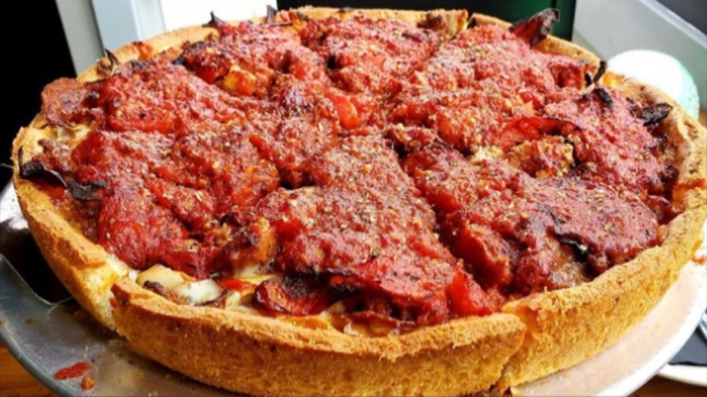 Deep dish pizza from Heirloom Pizza