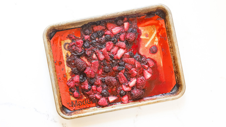 roasted berries on baking sheet