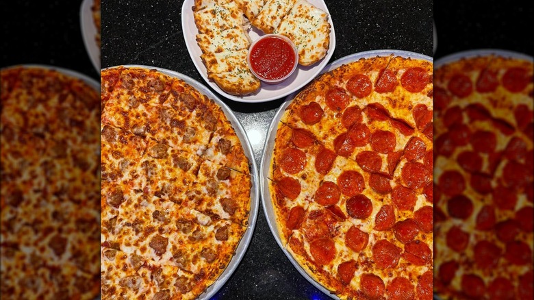 Pizza and cheesy garlic bread