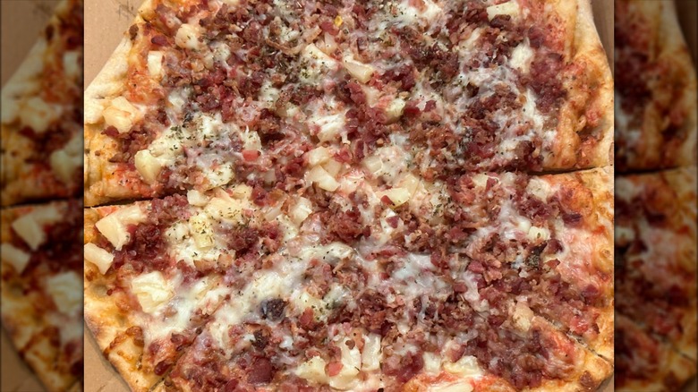 Close-up of meaty pizza