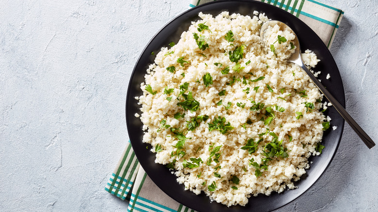 Cauliflower rice in a bowl