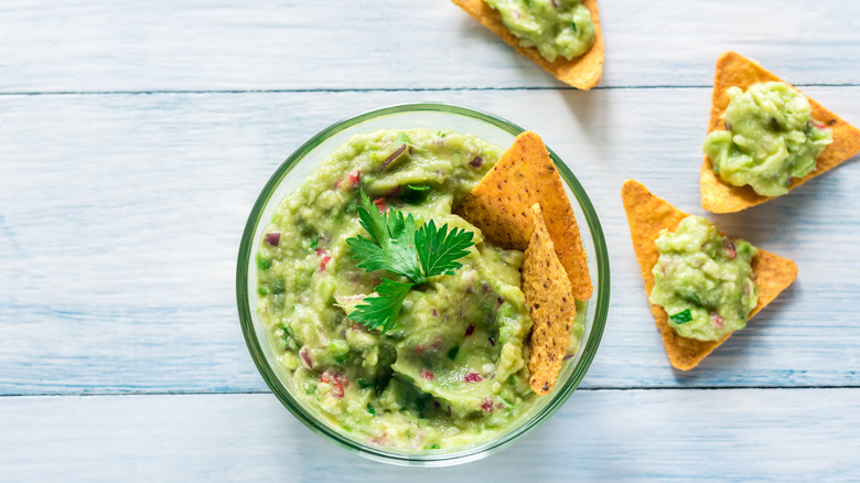 Fresh guacamole and tortilla chips