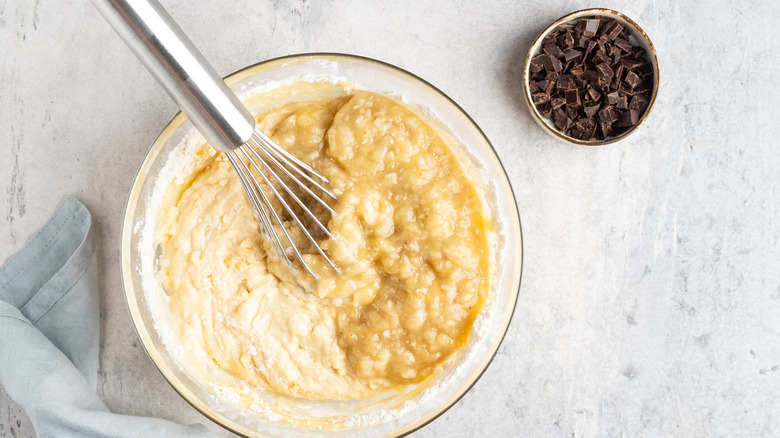 Banana bread batter and chocolate