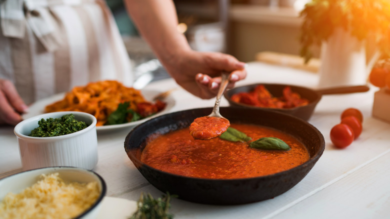 Homemade tomato sauce and food