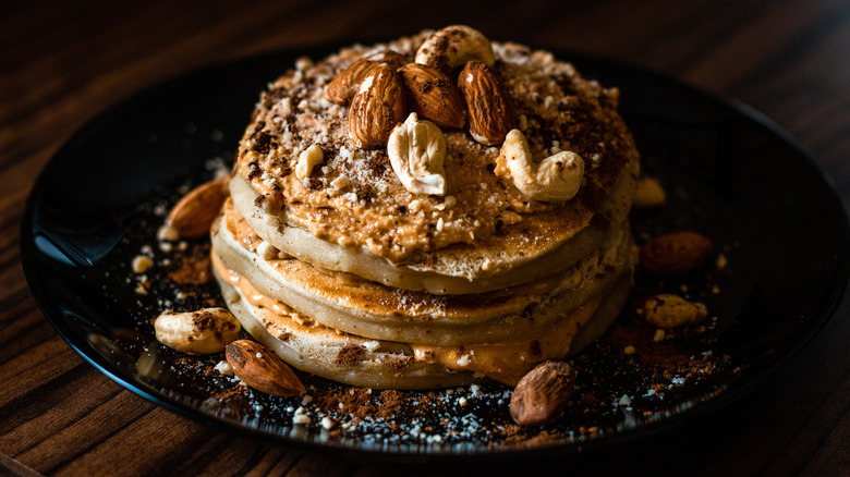 Peanut butter pancakes with almonds