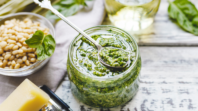 Pesto jar and spoon