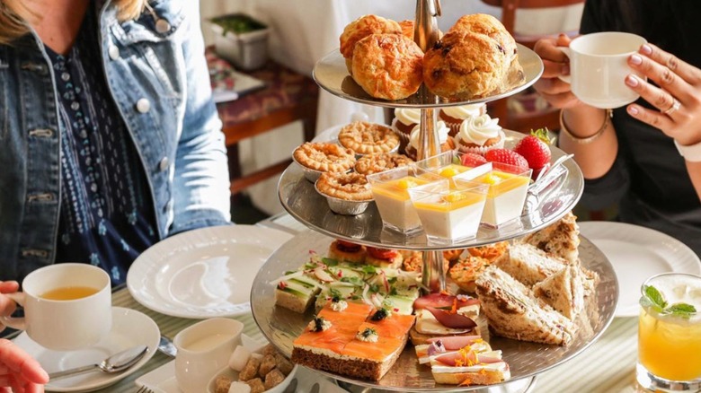 Friends having tea and snacks