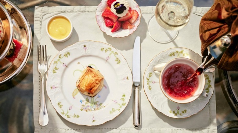 Afternoon tea spread on china