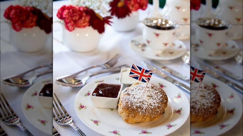 Scones with jam and flag