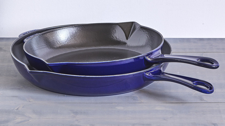 Staub skillets stacked