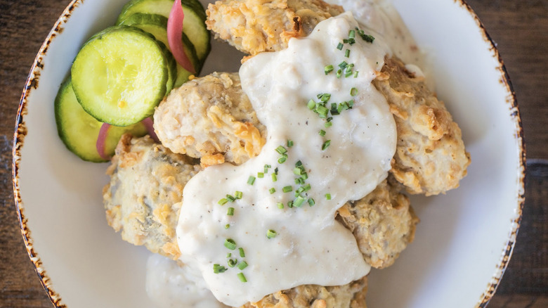 Chicken-fried ribs with sausage gravy