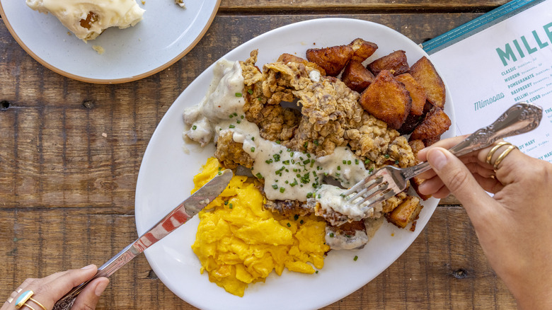 Chicken-fried steak and eggs