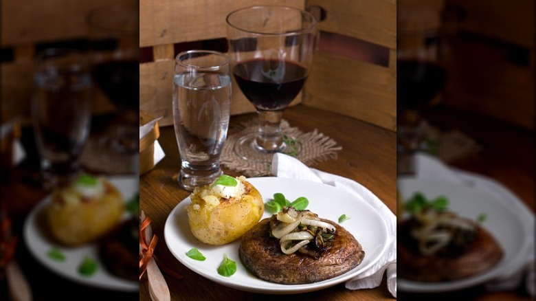 Portobello steak with baked potato