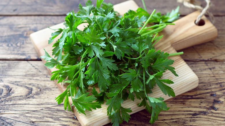 Fresh parsley on cutting board