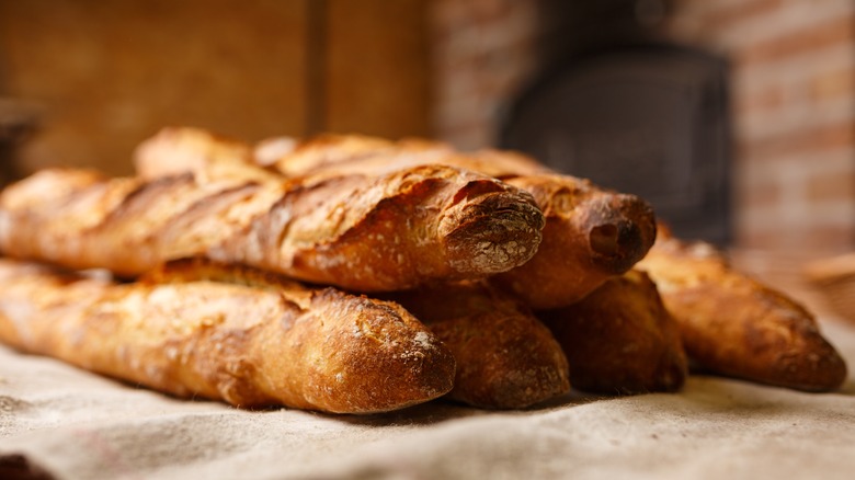 Baguette loaves stacked