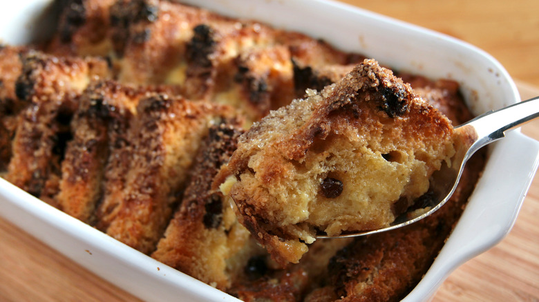 Raisins in bread pudding