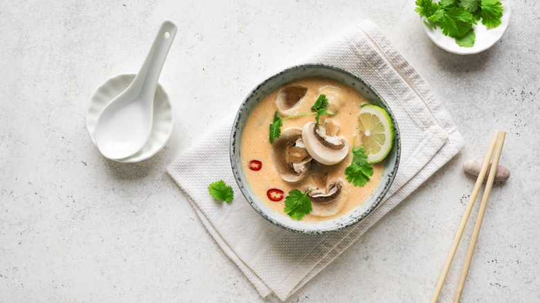 Thai coconut soup in bowl