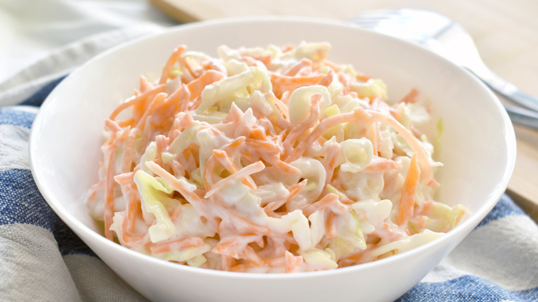 Coleslaw in white bowl