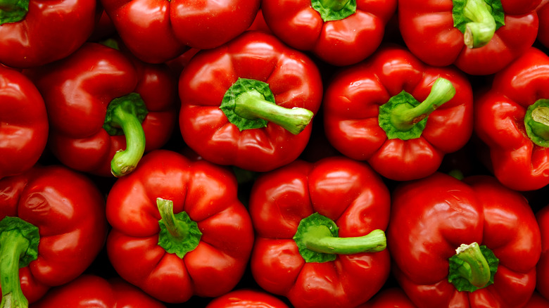 Red bell peppers stacked