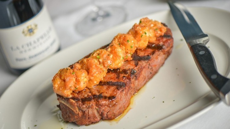 Bone-In KC Strip with crispy shrimp