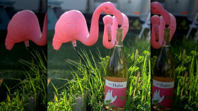 bottle of rose with flamingos