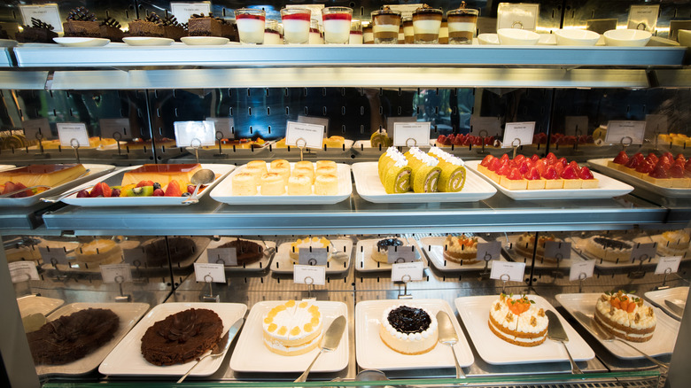 various pastries in display case