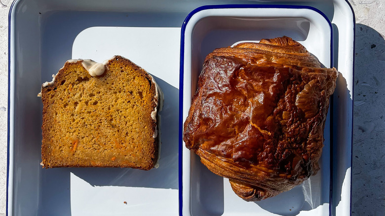 Poundcake slice and large croissant