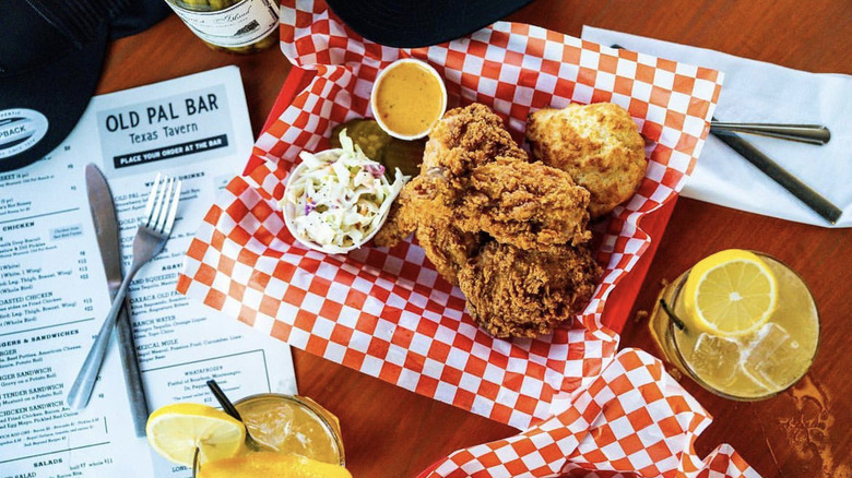 Fried chicken basket on table