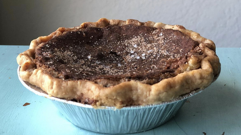 Chocolate pie on table