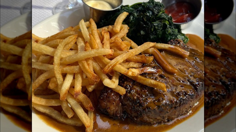 steak au poivre with french fries