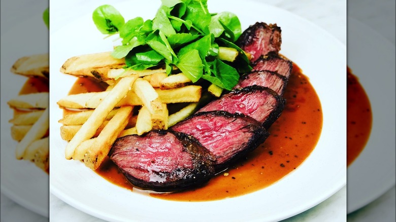 steak au poivre with french fries