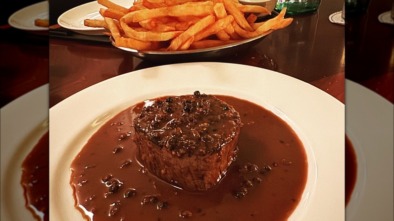 steak au poivre with french fries