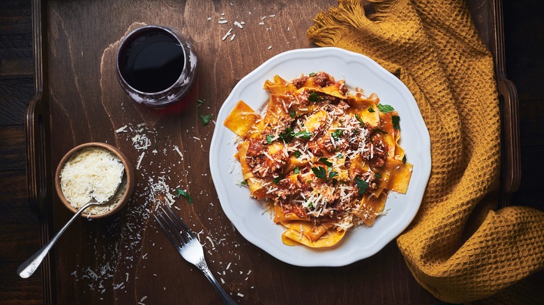 Handmade pasta and red wine