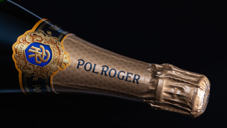 Champagne Pol Roger bottle on side 